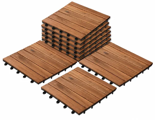 6-slat acacia deck tiles, 300 x 300 mm interlocking