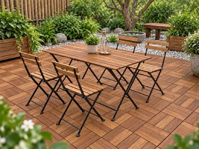 Vỉ gỗ keo 6 nan lót sàn 300 x 300 mm liên kết khớp nối - góc nhìn 3