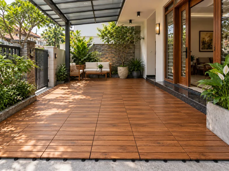 Vỉ gỗ keo 12 nan họa tiết parquet 300 x 300 mm liên kết khớp nối - góc nhìn 5