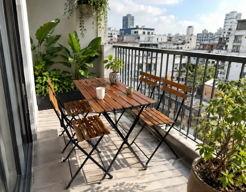 Wall-mounted folding balcony table in solid acacia - view 2